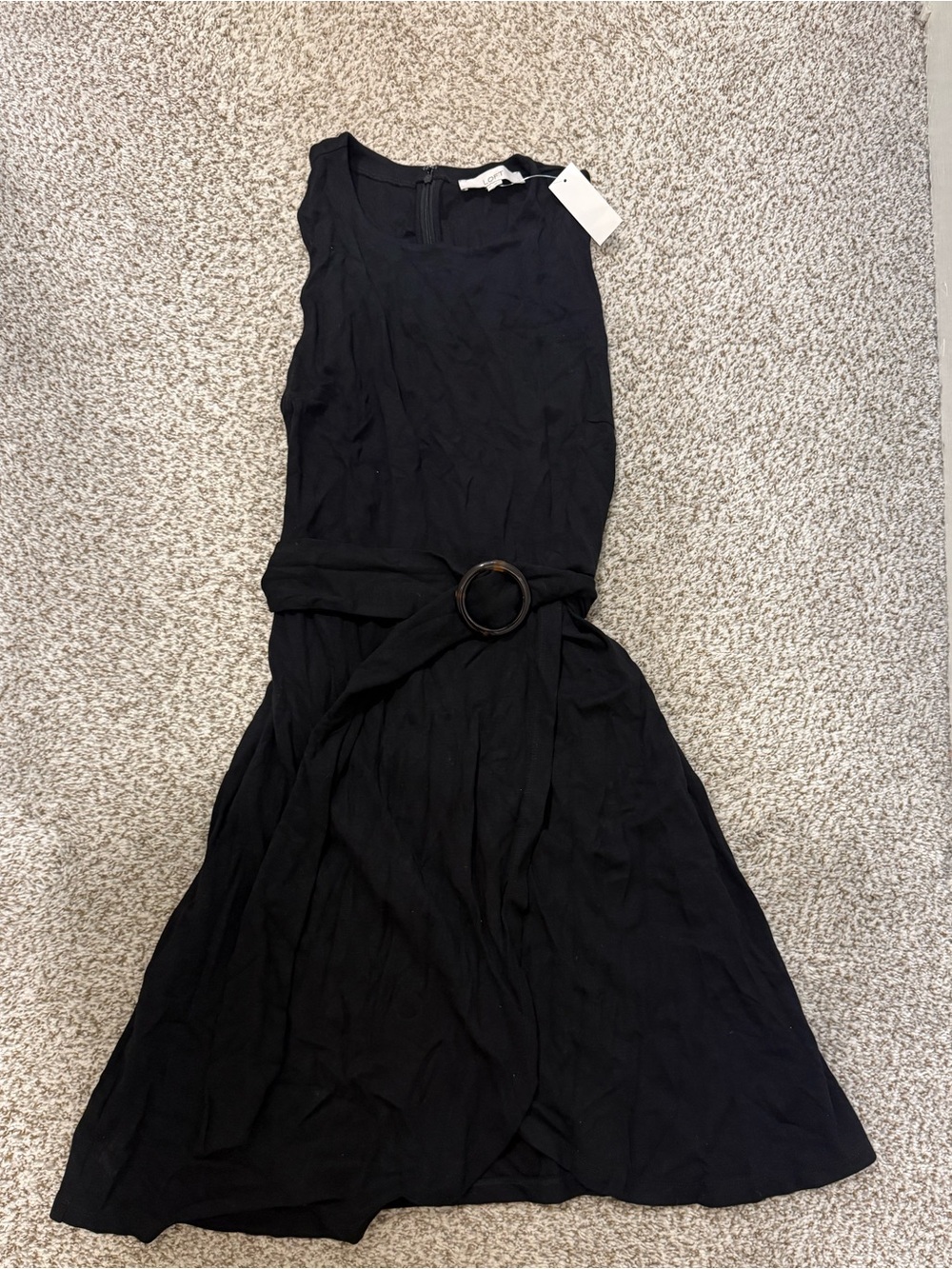 NWT Loft sleeveless belted black dress with overlapping wrap detail at hem 14